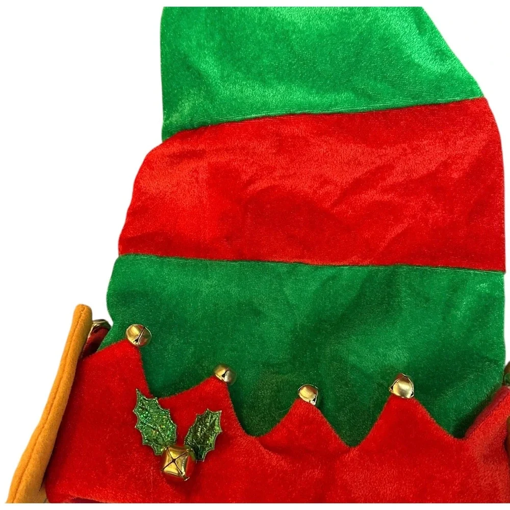 Giggling‎ Getup Elf Hat Red Green Striped Jingle Bells Adult Unisex Christmas